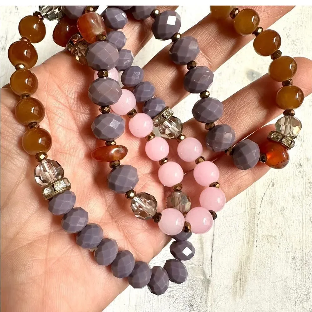 Pink purple orange beaded necklace